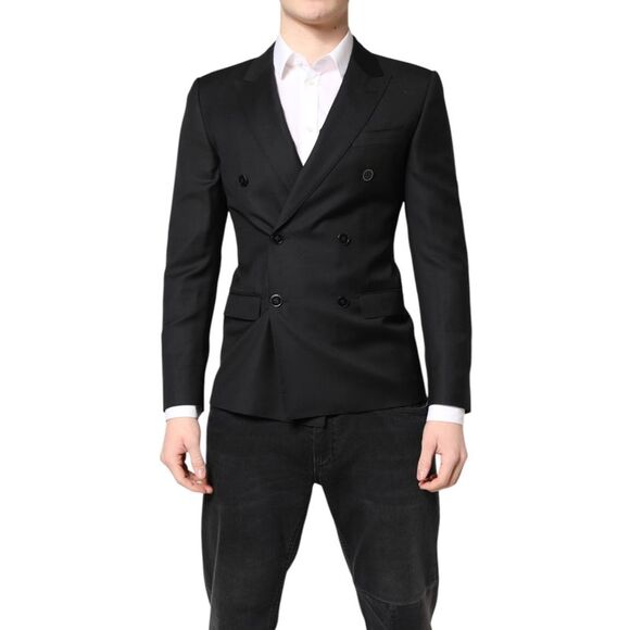 Dolce & Gabbana Black Wool DoubleBreasted Lace Sleeve Jacket